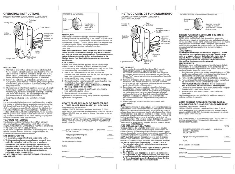 Windmere CLOTHES SHAVER PLUS Use and care book