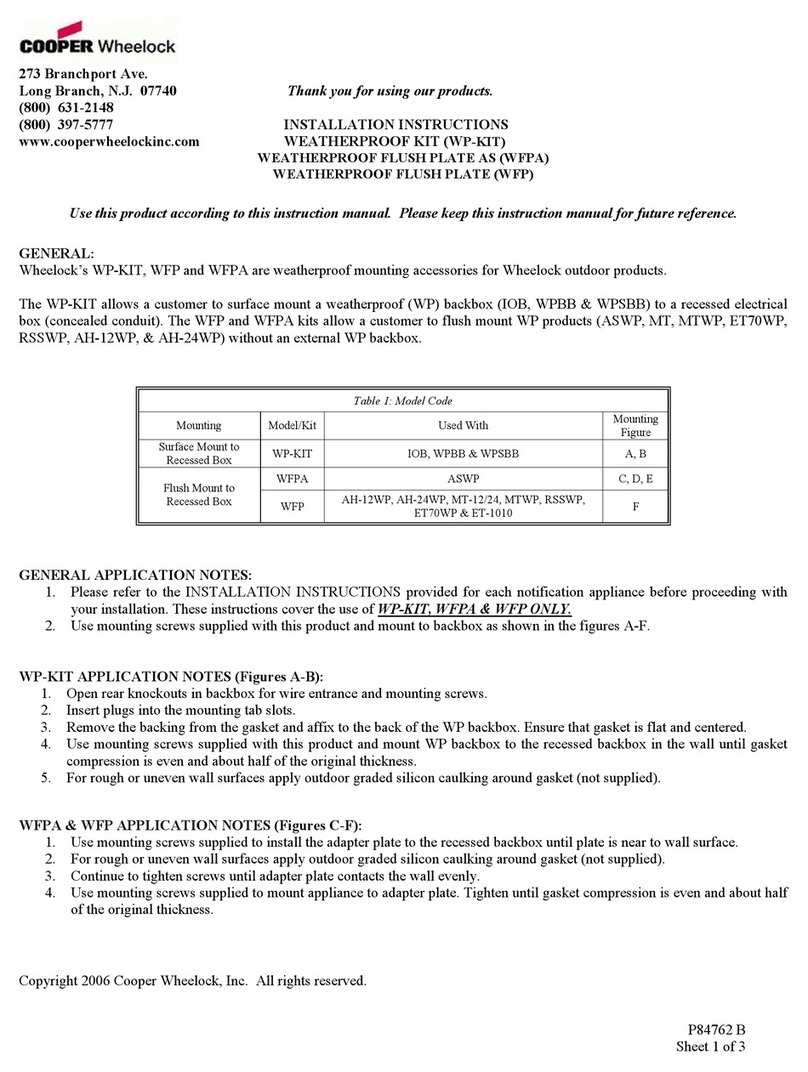 Cooper Wheelock WFP installation instructions Cooper Wheelock WFP installation instructions