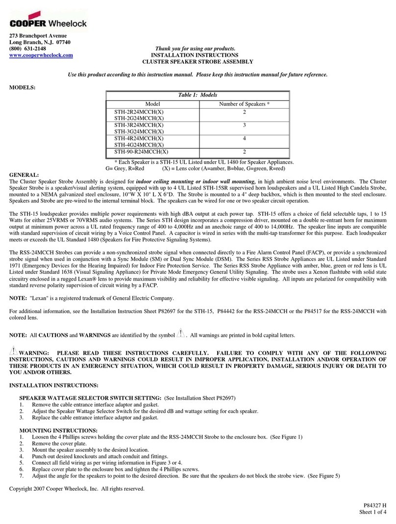 Cooper Wheelock STH-2R24MCCH(X) installation instructions
