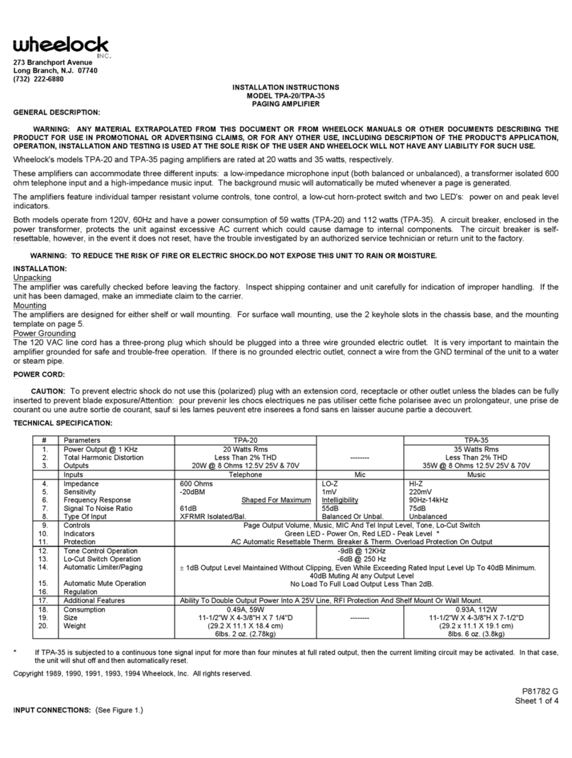 Wheelock TPA-20 installation instructions