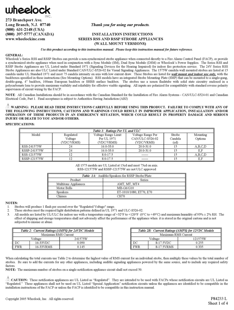 Wheelock RSS-241575W installation instructions Wheelock RSS-241575W installation instructions