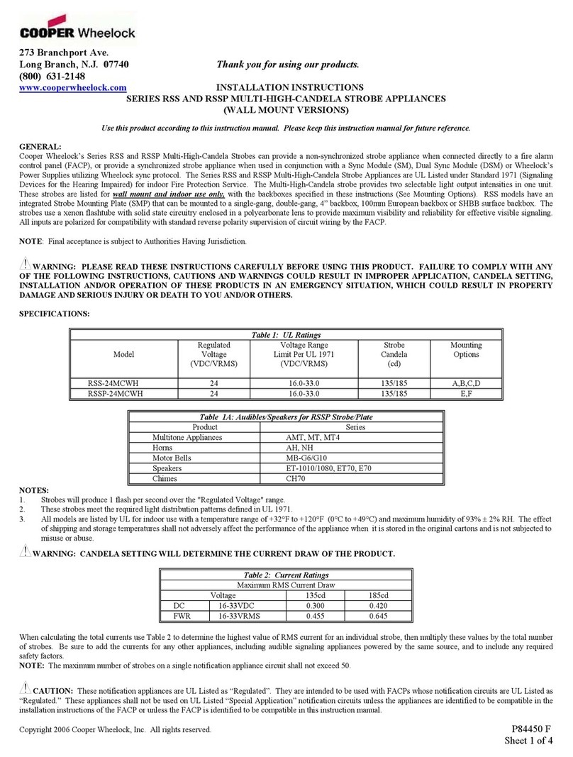 Cooper Wheelock RSS-24MCWH installation instructions Cooper Wheelock RSS-24MCWH installation instructions