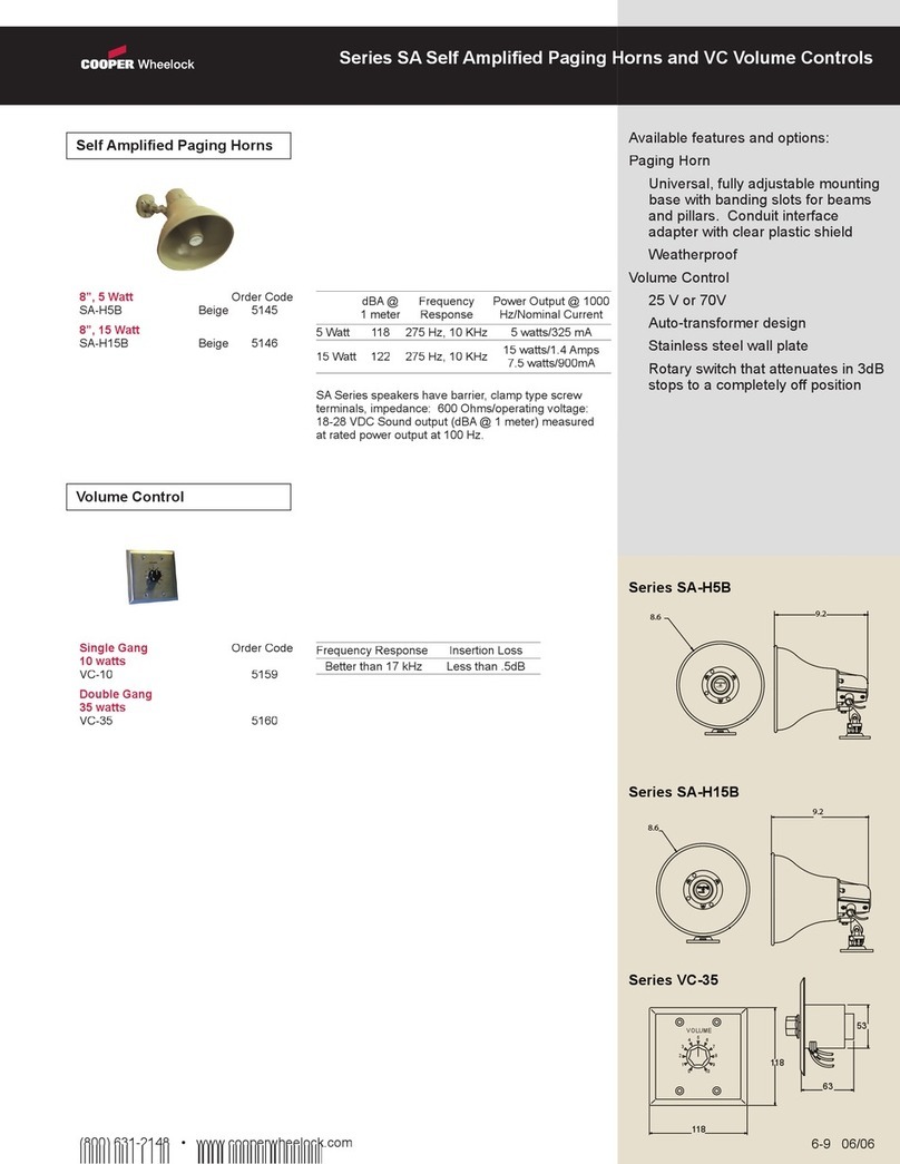 Cooper Wheelock Series SA-H5B specification