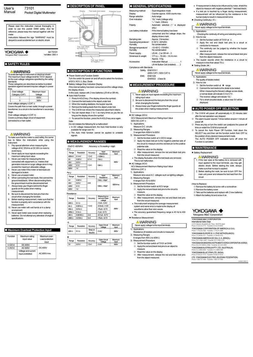 YOKOGAWA 73101 user manual