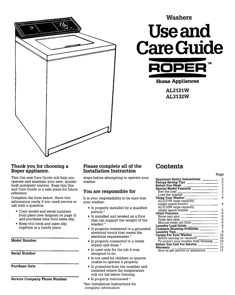 Roper AL2121W Use and care guide