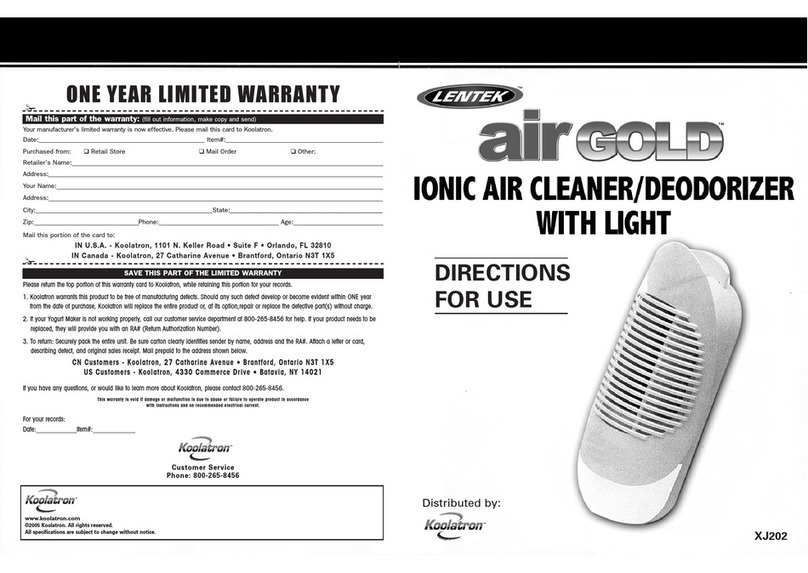 Koolatron Lentek air gold XJ202 Directions for use