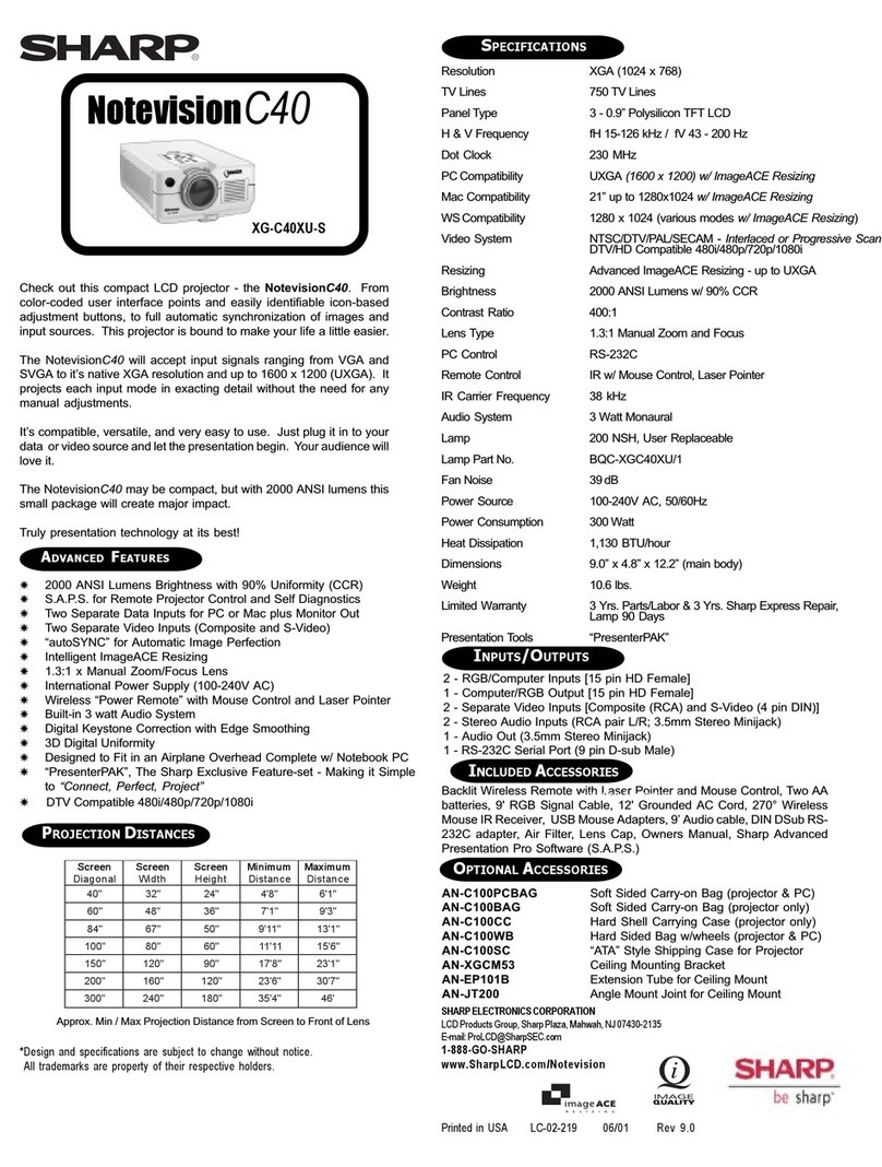 Sharp XG-C40XU-S - Notevision XGA LCD Projector User manual