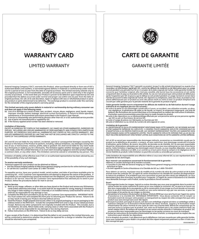 GE WARRANTY CARD Warranty information booklet