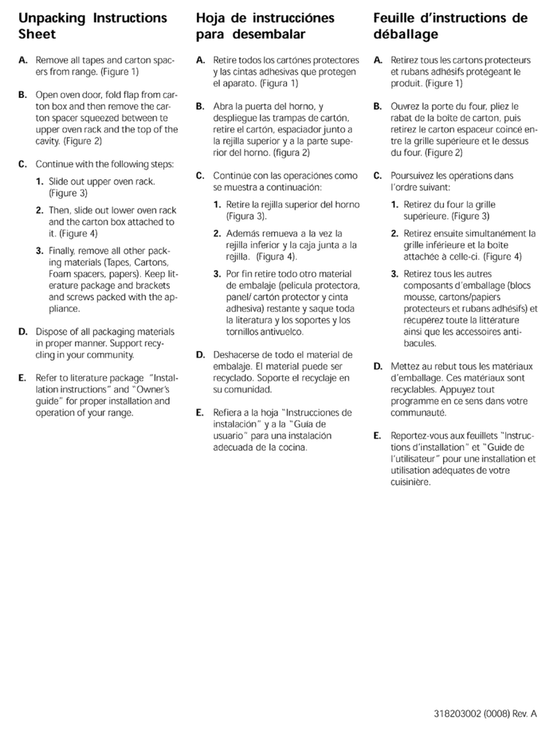 Tappan TGF645WFD3 unpacking instructions sheet