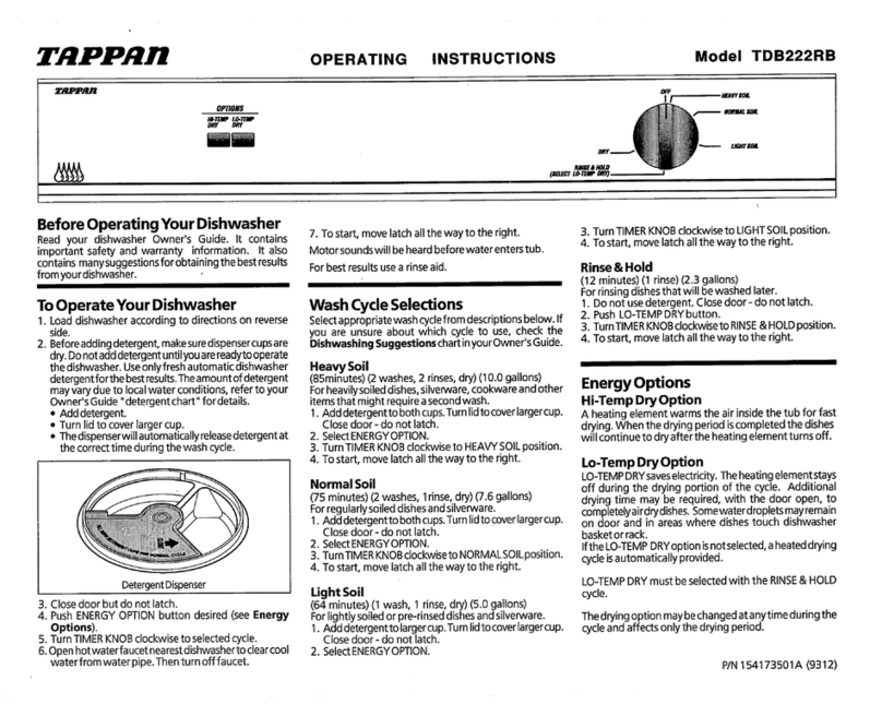Tappan TDB222RB User manual