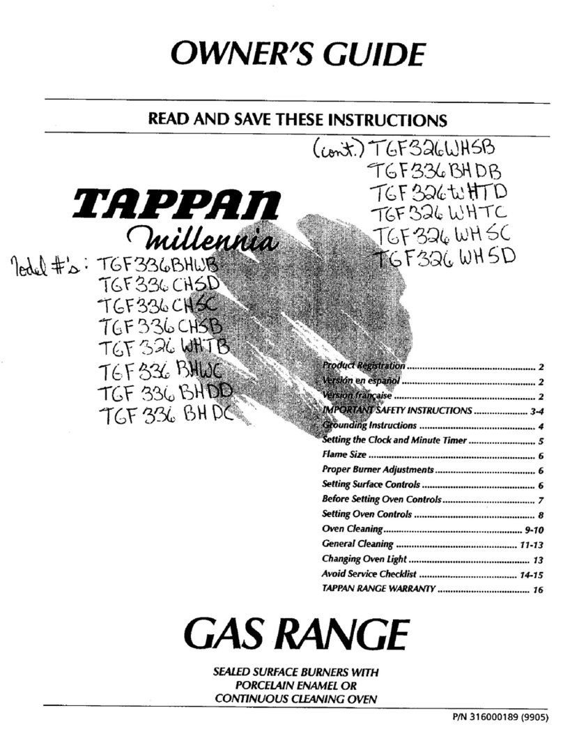 Tappan Millennia TGF326WHTB owner's guide