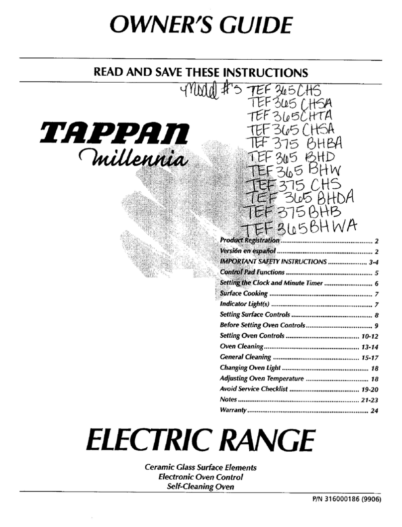 Tappan Millennia TEF365BHWA owner's guide
