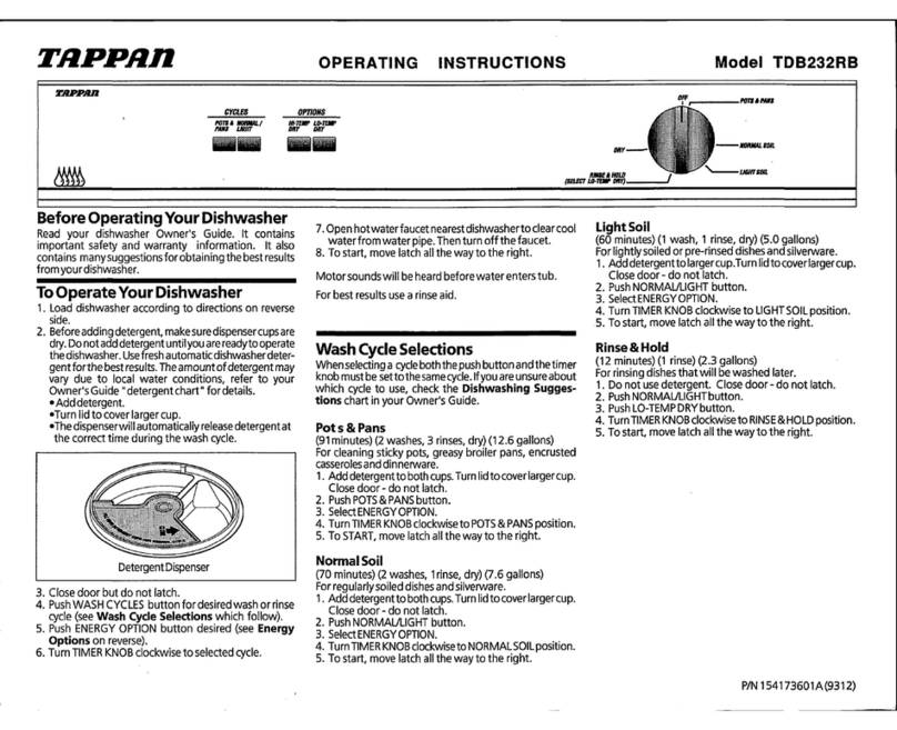 Tappan TDB232RB manual