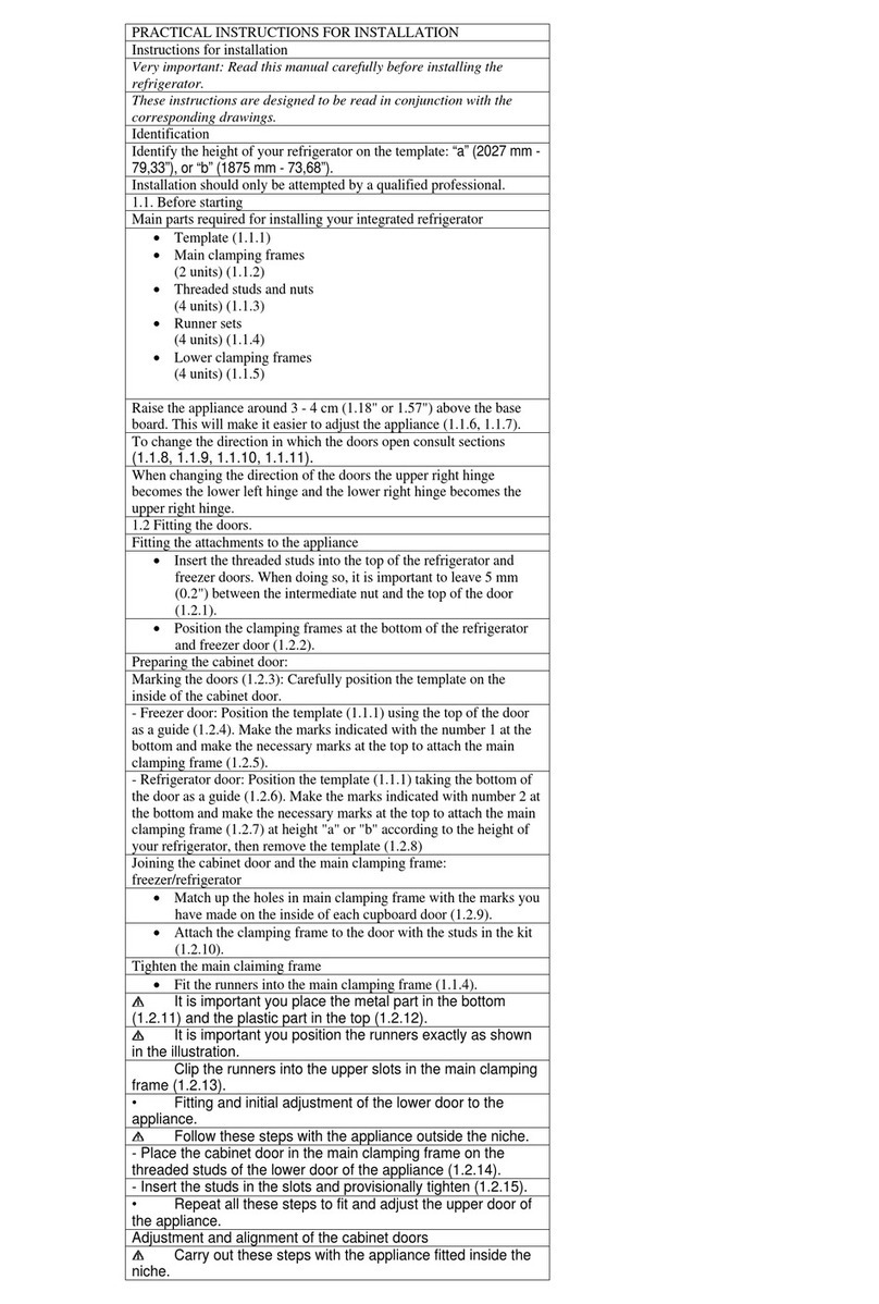 Fagor Refrigerator Instructions for Instructions for installation