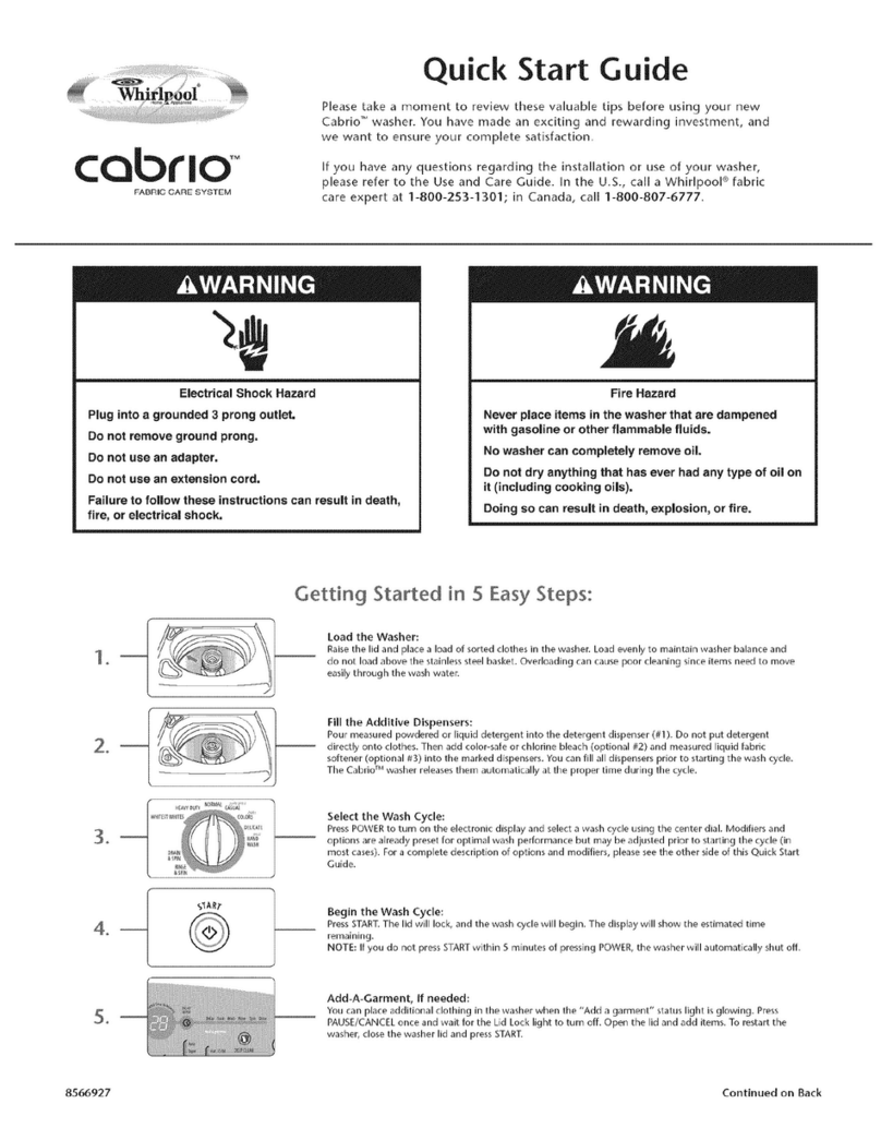 Whirlpool CABRIO WTW6300SB1 quick start guide