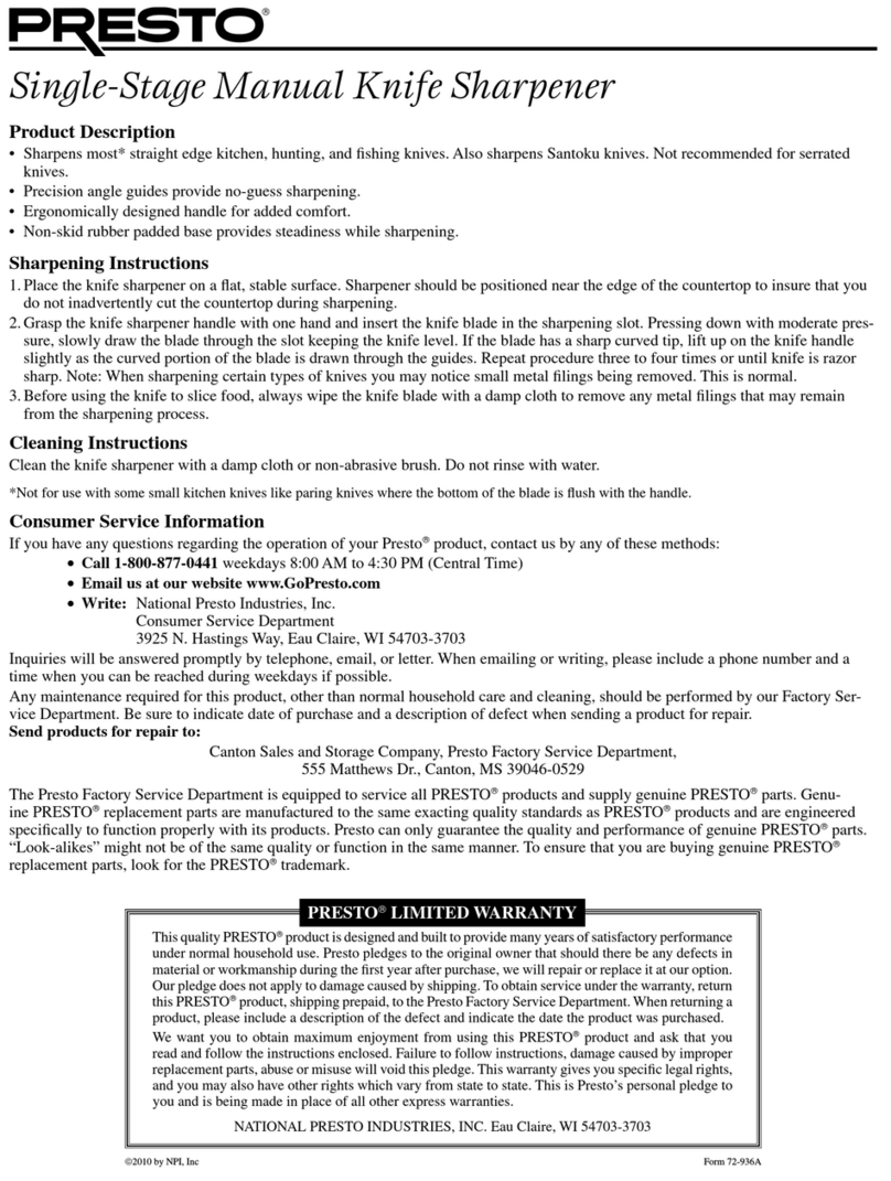 Presto Single-Stage Manual Knife Sharpener instructions