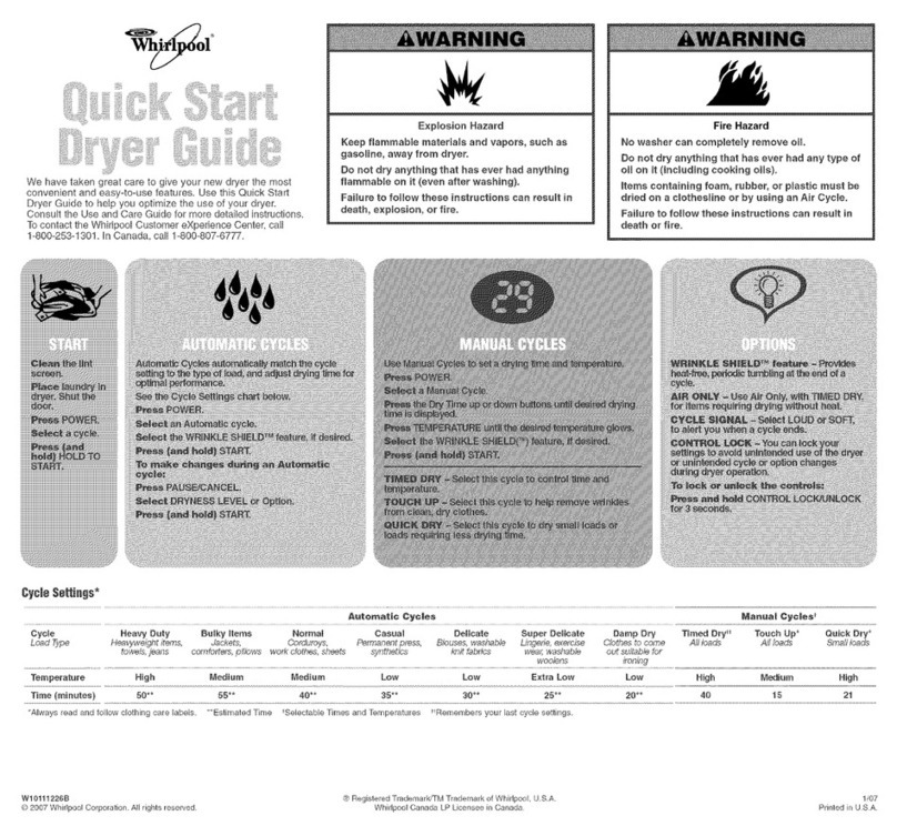 Whirlpool Duet YWED9200SQ0 quick start guide