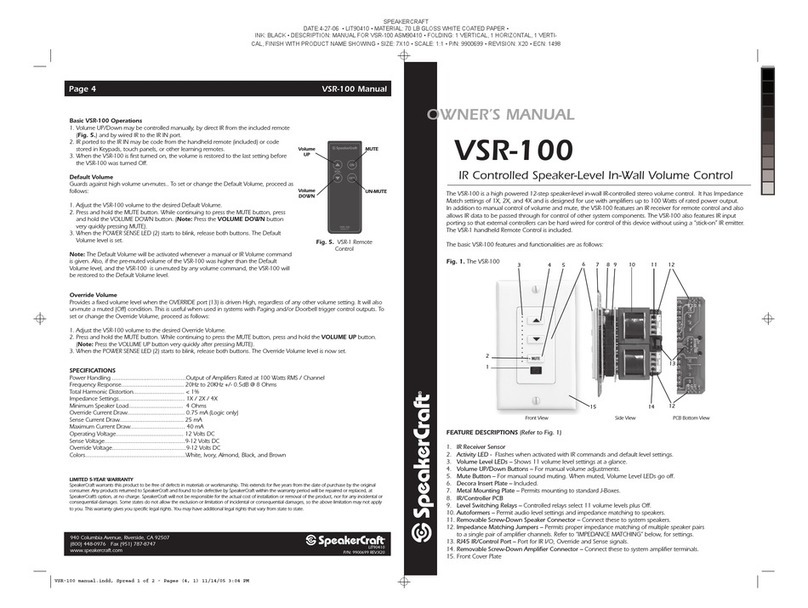SpeakerCraft VSR-100 User manual SpeakerCraft VSR-100 User manual