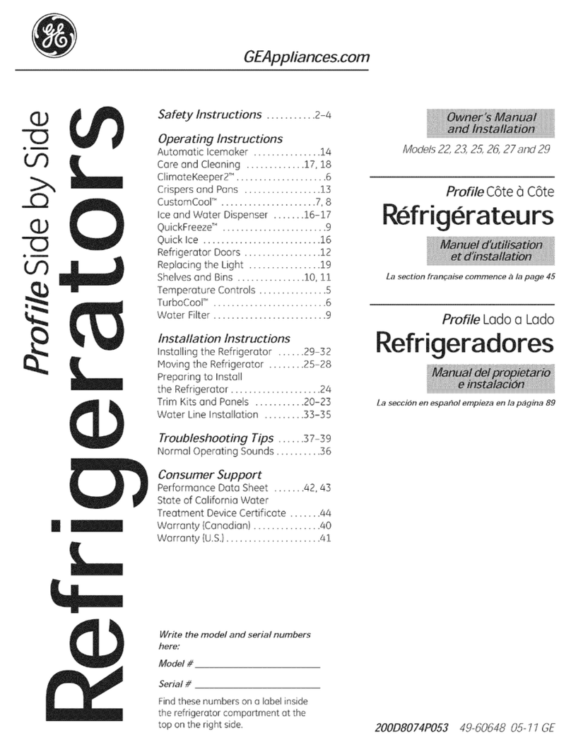 GE SIDE-BY-SIDE REFRIRATOR 22 Installation instructions GE SIDE-BY-SIDE REFRIRATOR 22 Installation instructions