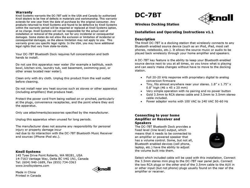 Knoll DC-7BT Installation and operating instructions