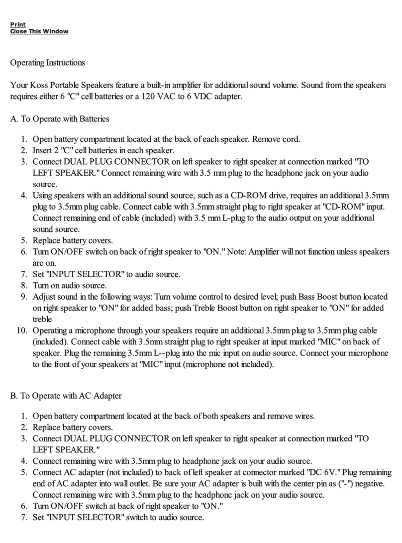 Koss SX20 operating instructions