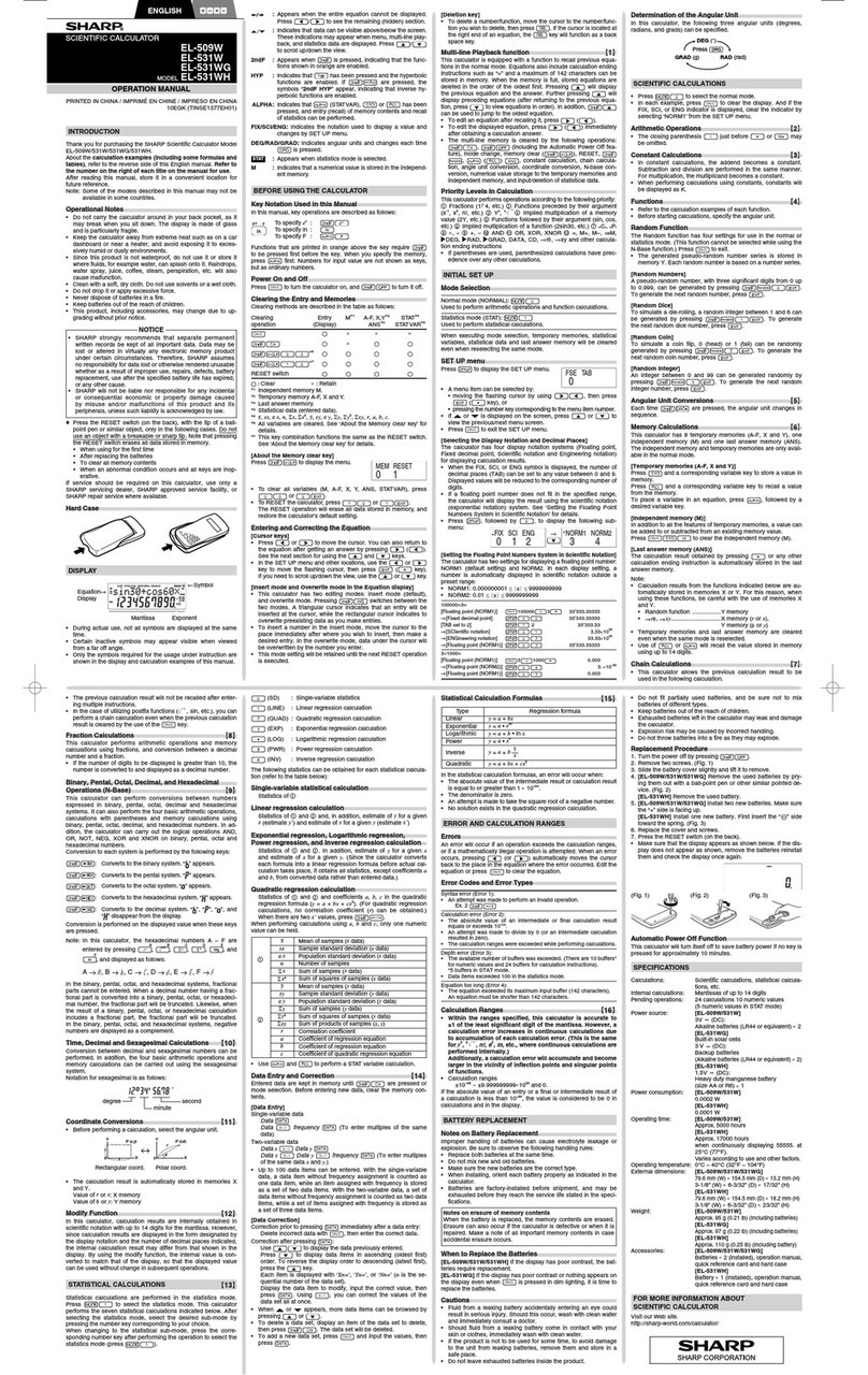 Sharp EL-509W User manual
