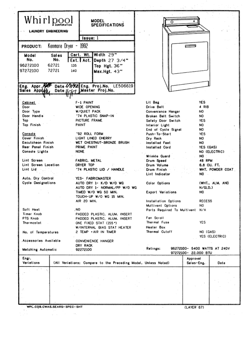 Kenmore 96272100 Specifications