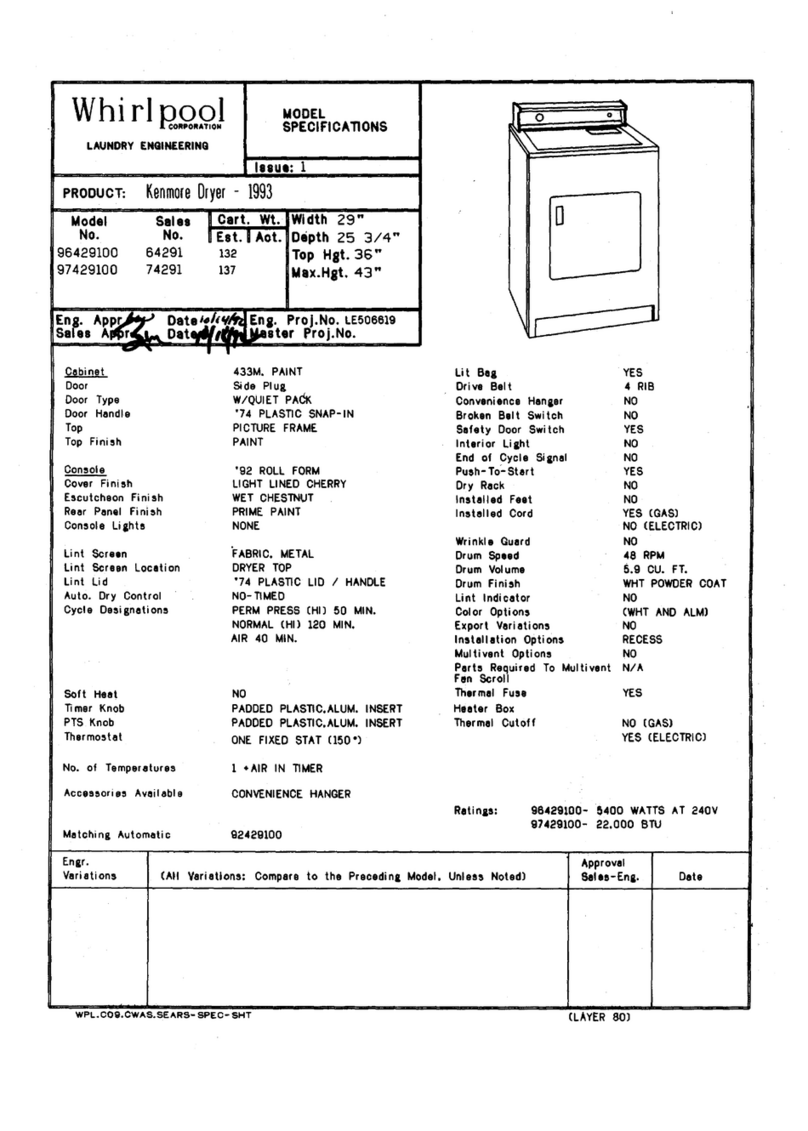 Kenmore 96429100 Specifications