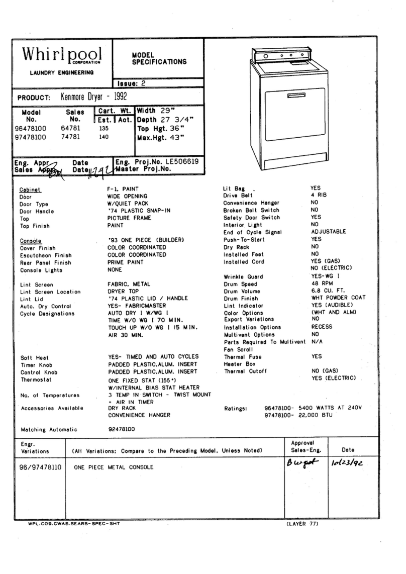 Kenmore 96478100 Specifications
