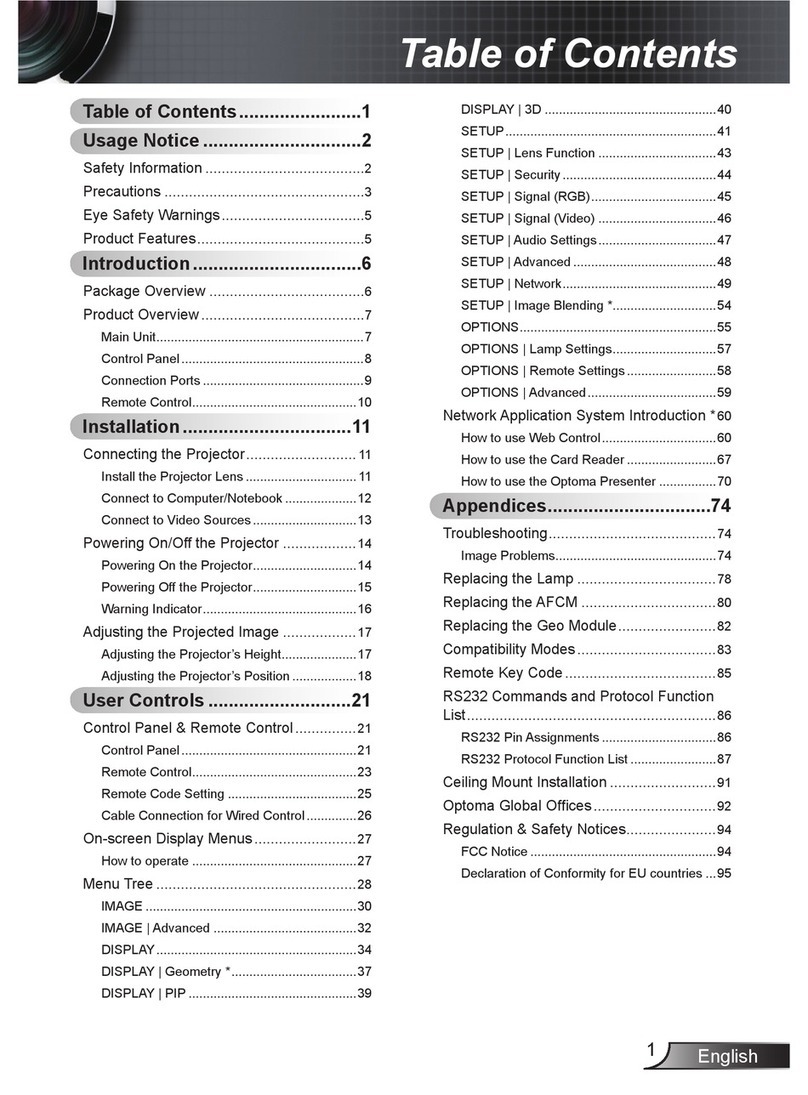 Optoma Projector with lens cover User manual