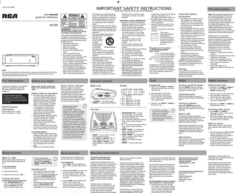 Audiovox RC105 Important safety instructions