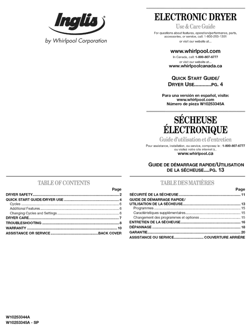 Inglis ELECTRONIC DRYER Use & care guide