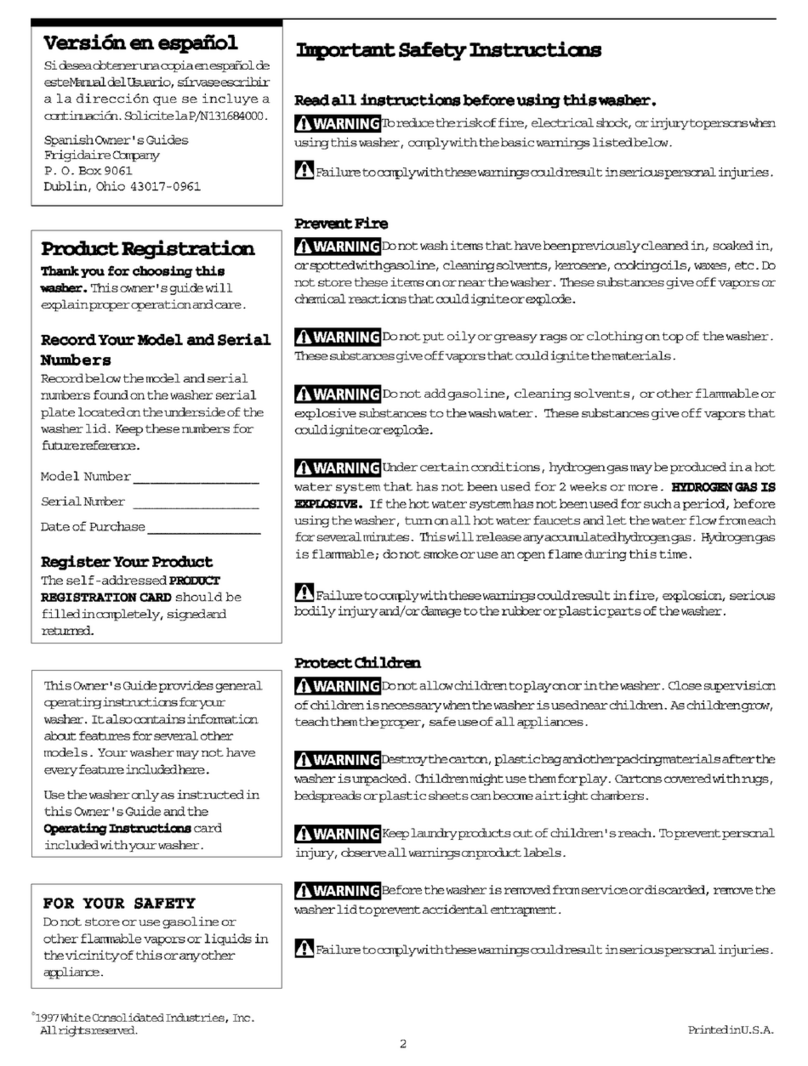 Frigidaire FWS6969HW1 Important s User manual Frigidaire FWS6969HW1 Important s User manual