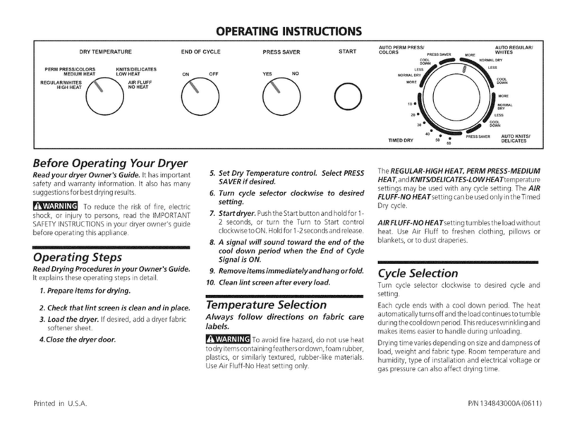 Frigidaire GLGR1042FC1 operating instructions