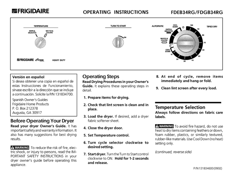 Frigidaire FDEB34RG operating instructions