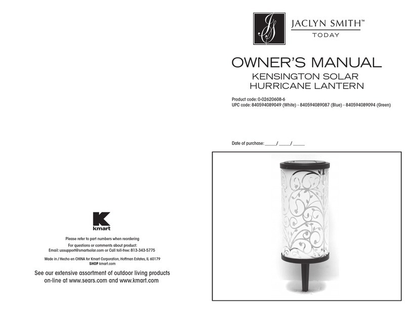 Jaclyn Smith KENSINGTON SOLAR HURRICANE LANTERN owner's manual