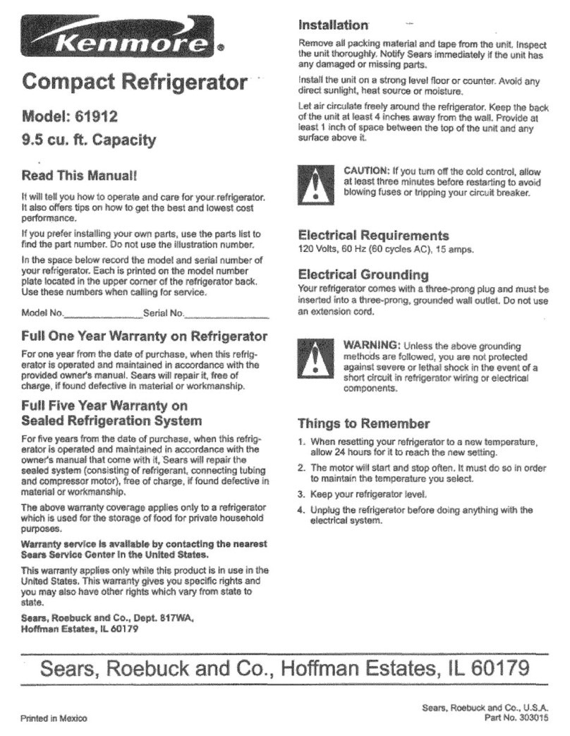 Kenmore 61912 manual