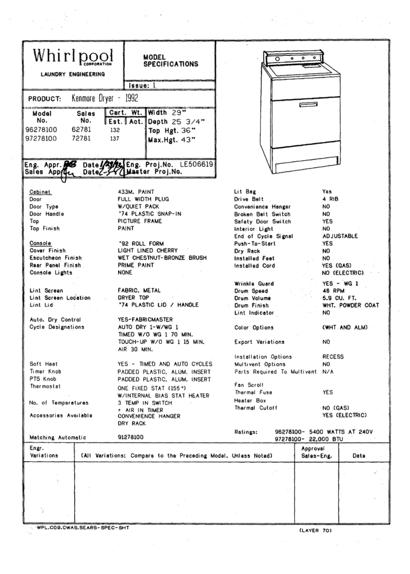 Kenmore 96278100 Specifications