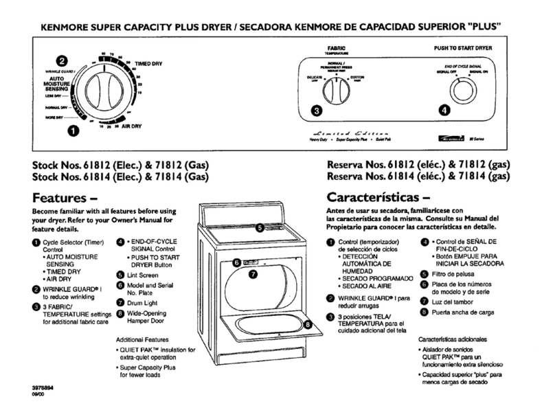 Kenmore 61812 Feature summary