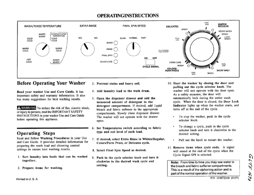 Frigidaire GLTF1670 operating instructions