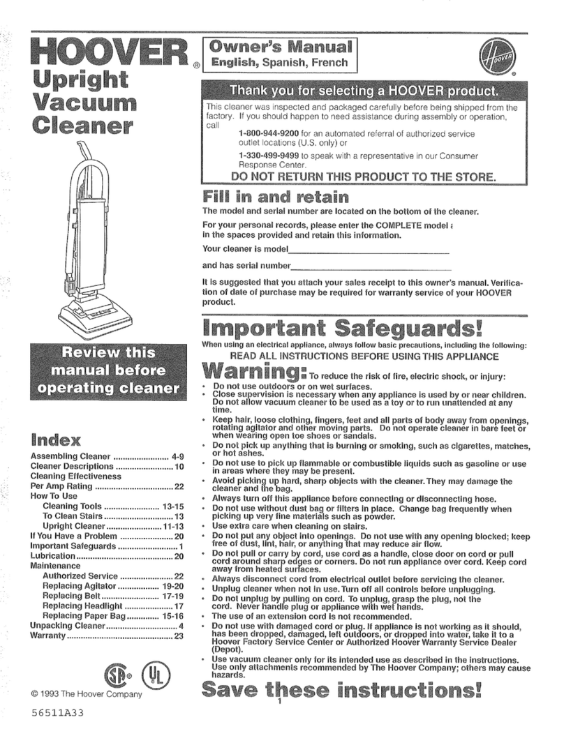 Hoover U4256900 owner's manual