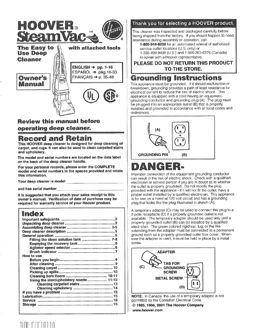 Hoover SteamVac F5851 owner's manual