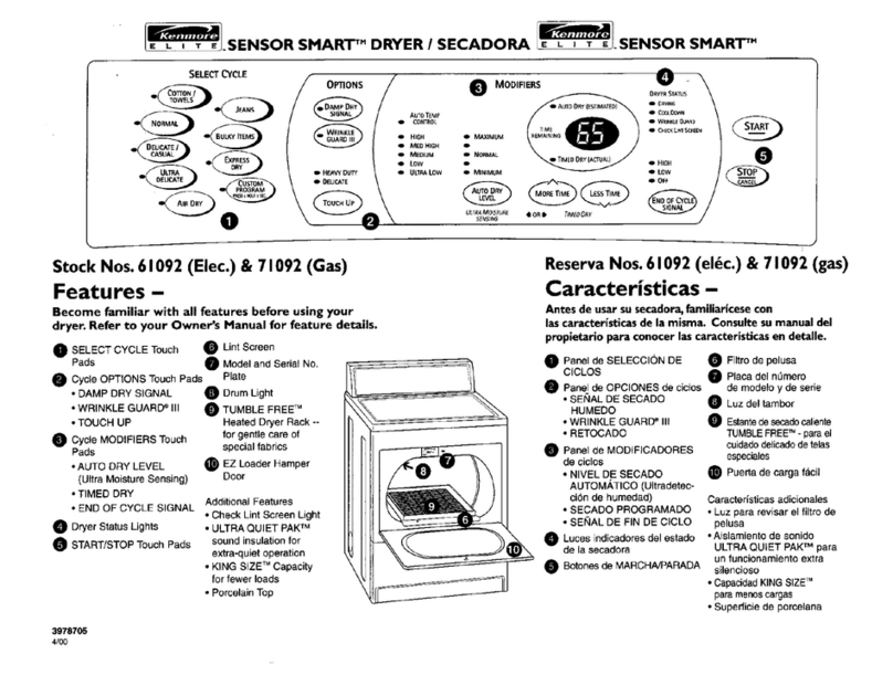 Kenmore 11061092000 Features list
