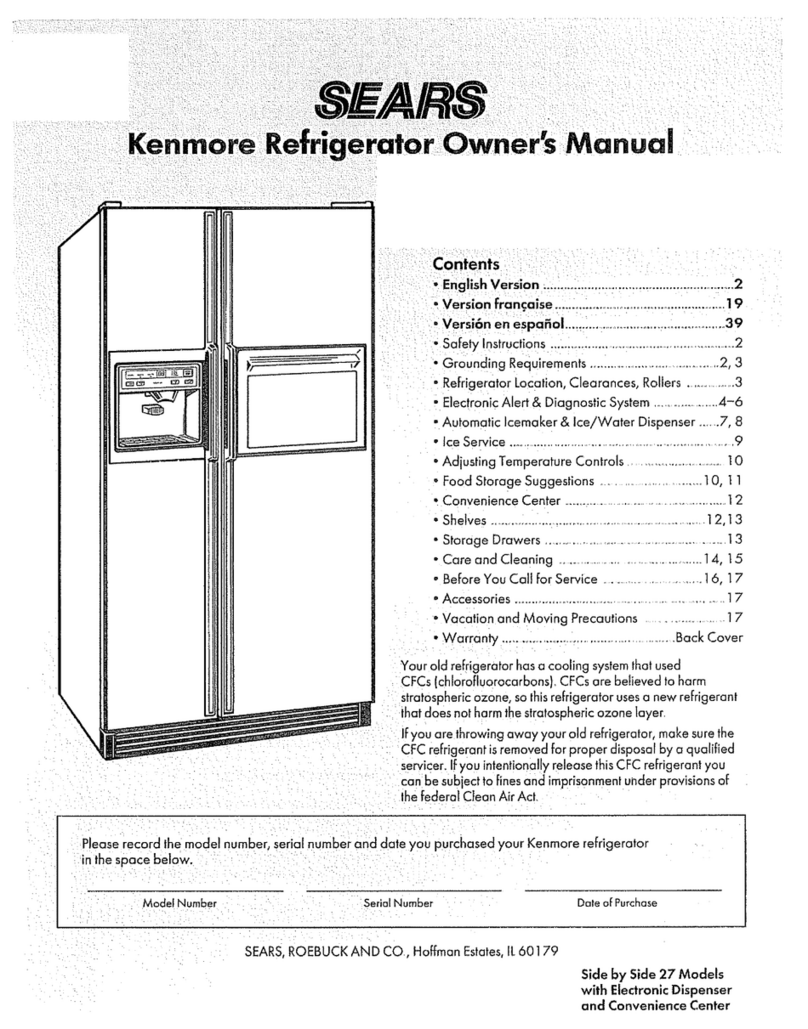 Kenmore 3639557820 owner's manual
