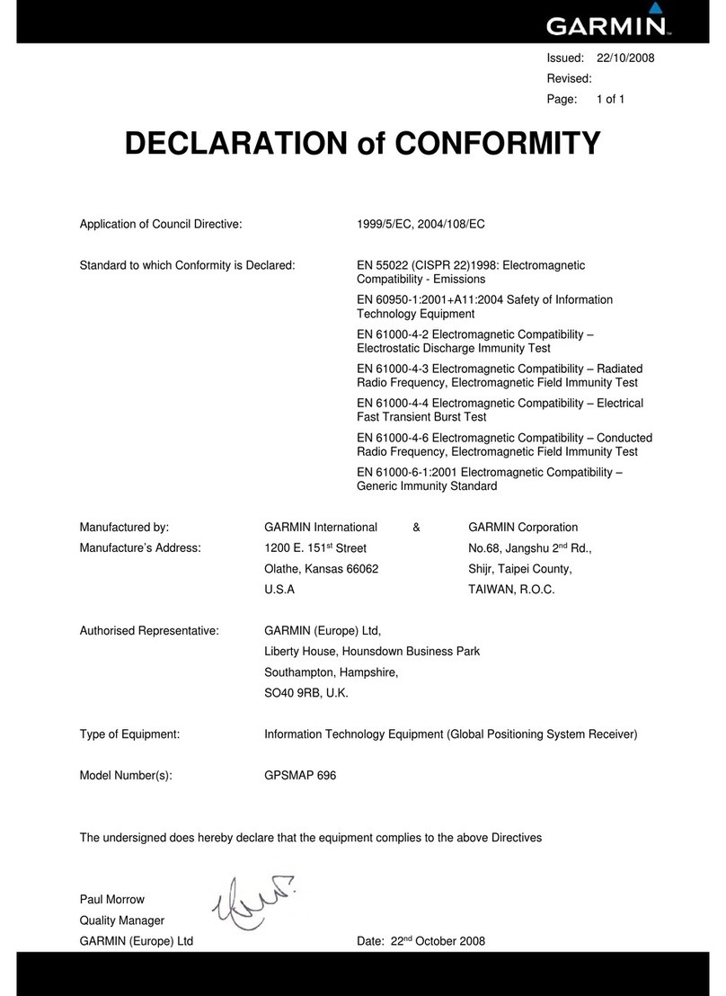 Garmin GPSMAP 696 Declaration of conformity
