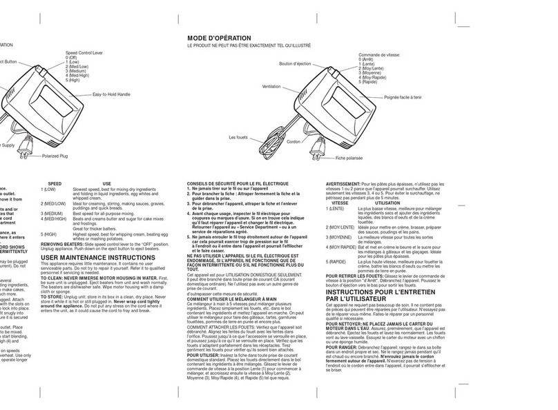 Windmere Select edition MXB-5 Use and care book