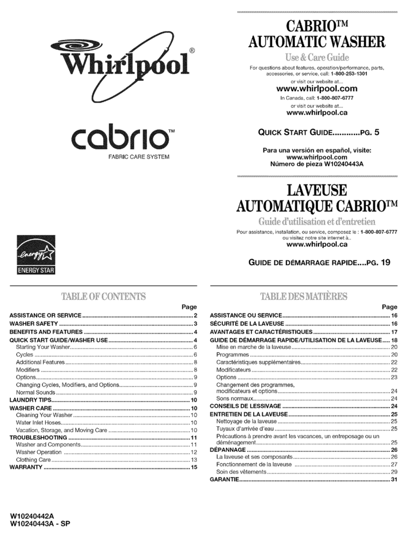 Whirlpool CABRIO WTW6200VW1 Use & care guide Whirlpool CABRIO WTW6200VW1 Use & care guide
