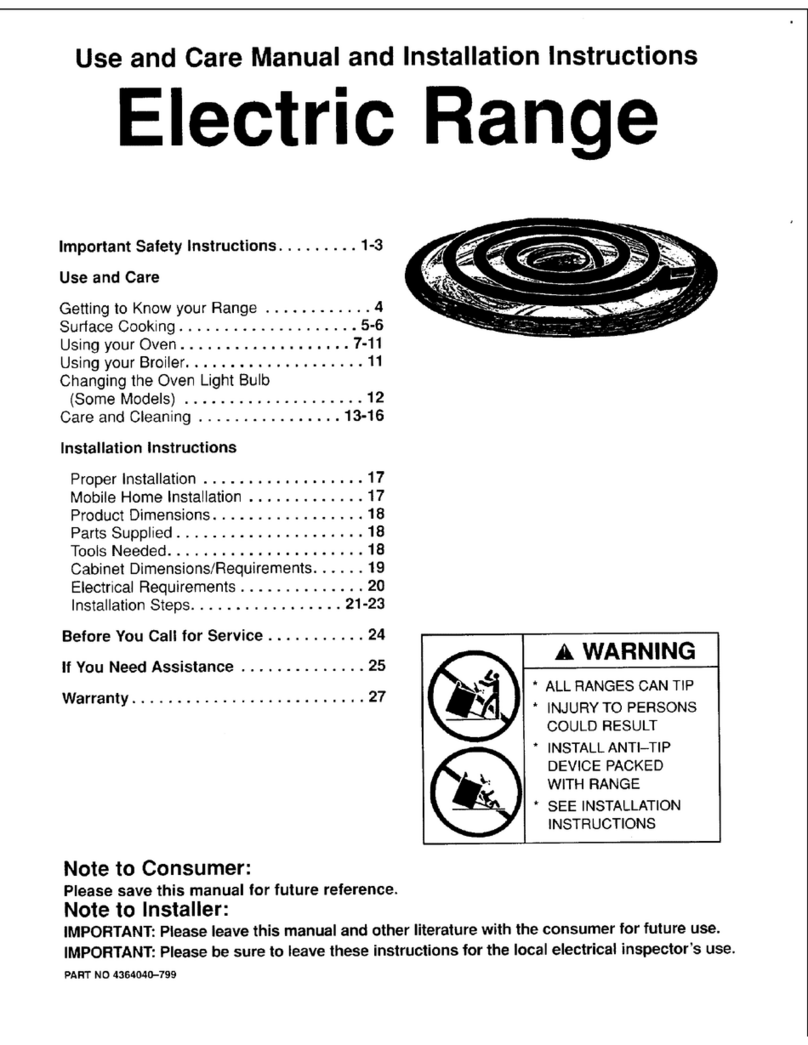 Whirlpool RF3010XEW0 Use and care & installation instructions