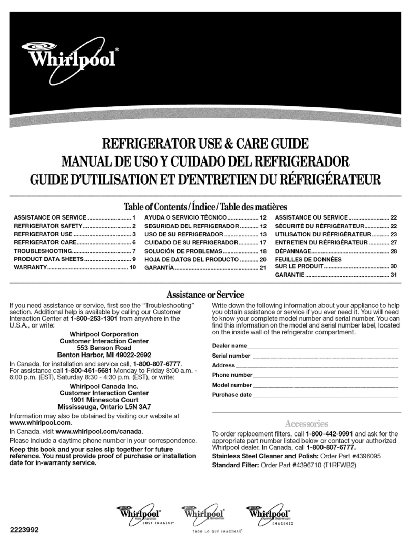 Whirlpool REFRIGERATOR User manual