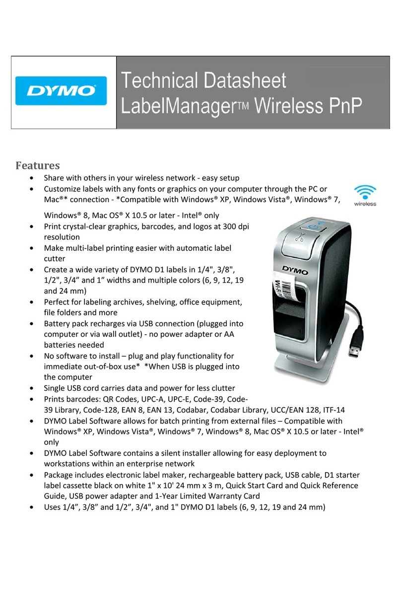 Dymo LabelManager Wireless PnP Technical data sheet